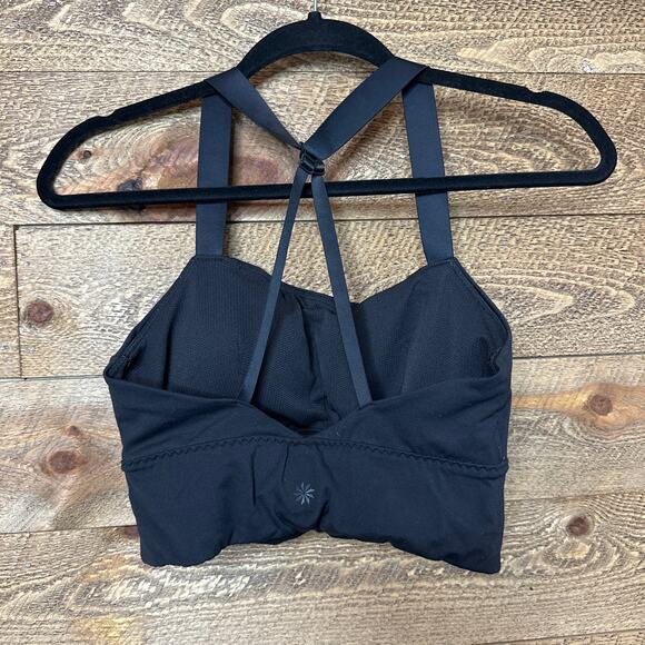 Athleta Mesh Front Sports Bra Racer Back Style Size Small Black - Picture 3 of 6